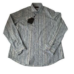 Thomas Dean Performance Button Down Shirt Blue Paisley Medium NWT